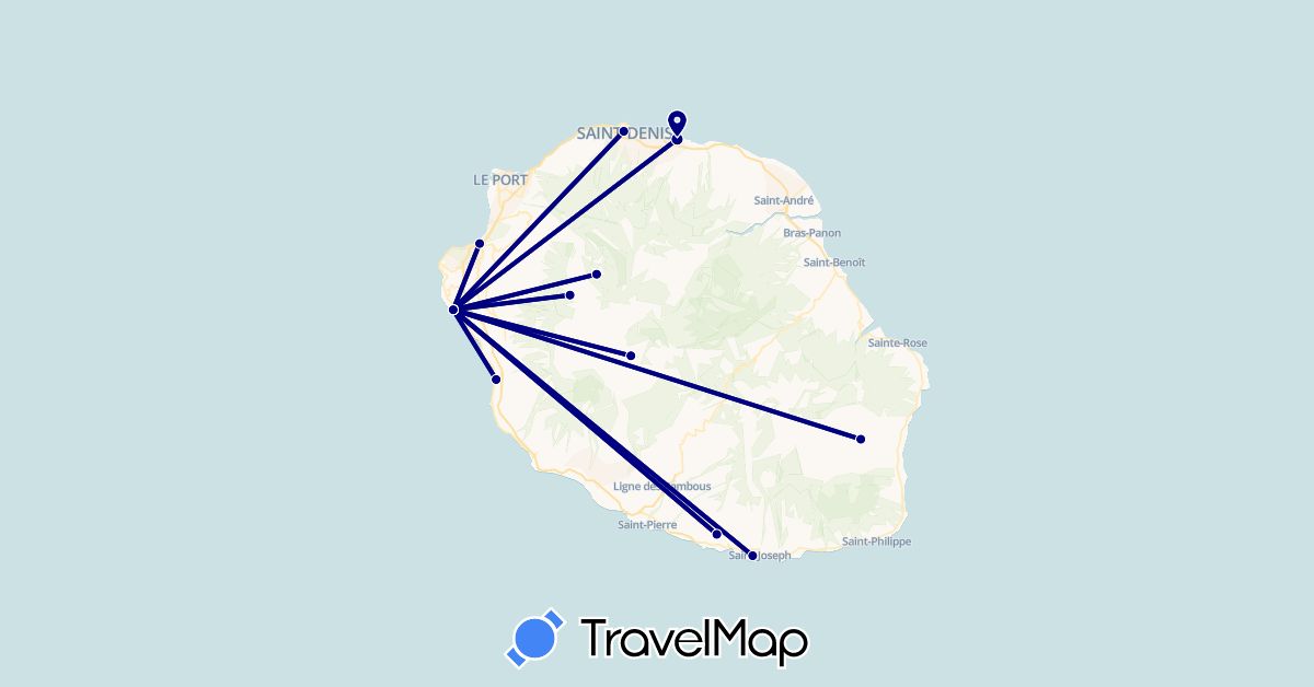 TravelMap itinerary: driving in Réunion (Africa)
